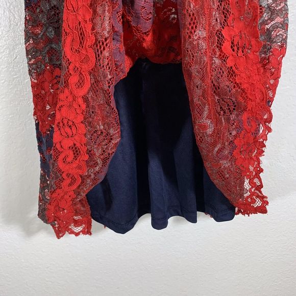 NSR Napean Sea Rd Red Lace Fitted Flare Mini Dress Scalloped V Neck Size Medium - Picture 8 of 10